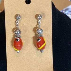 🎄Brand New silver and multi colored glass orange bead pierced earrings